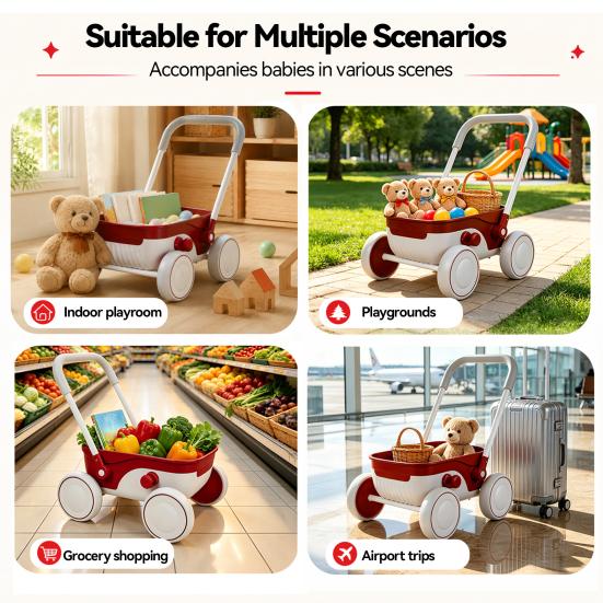 Anti-Slip Baby Walker 2-in-1 Push with Wheels, Adjustable Height, Non-Slip Grips, EVA Quiet Easy to Assemble Foldable Portable, Interactive