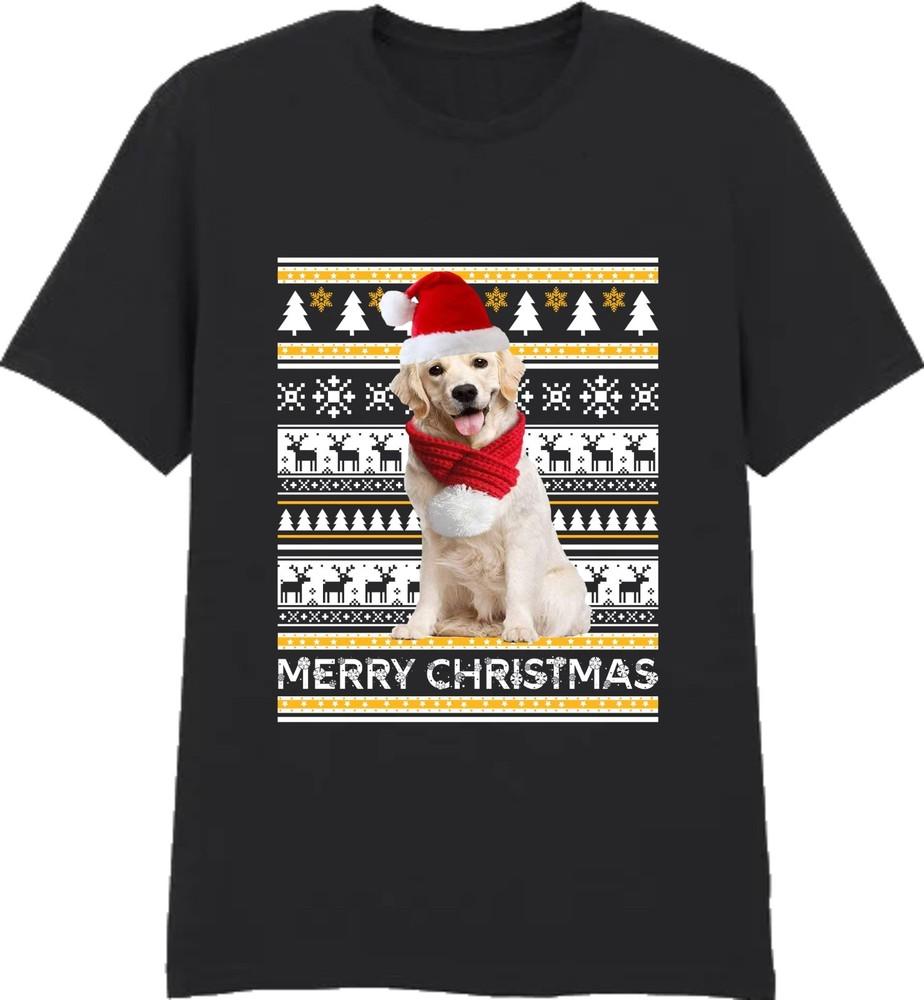 Custom Pet Photo Christmas TShirt Personalised Dog or Cat lover Gift Tee Top