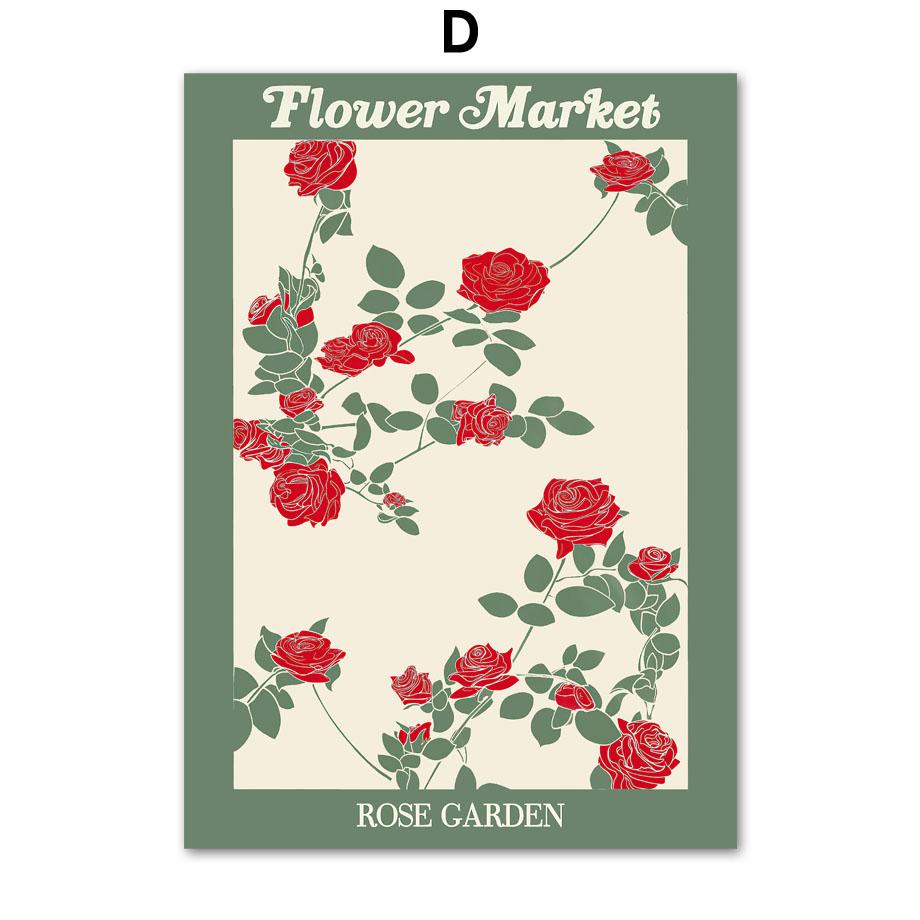 Цветочный рынок Роза Скандинавские постеры Лондон Токио Печать настенное искусство Зеленый холст Картина Абстрактные настенные картины для декора гостиной