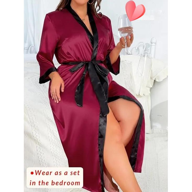 Женский халат на День святого Валентина больших размеров, сексуальный атласный халат, длинная одежда для сна