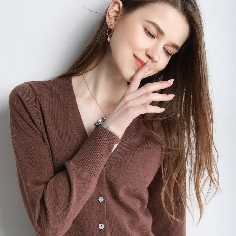 Женский кардиган, свитер с круглым вырезом, осенне-зимний вязаный свитер, женский однотонный свитер с длинными рукавами