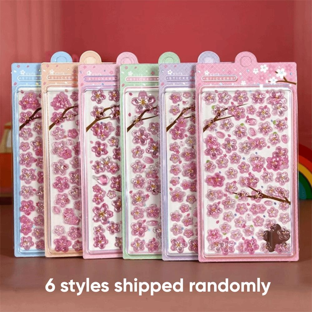 Solid Crystal Cherry Blossom Petal Stickers Decals Toy Drop 3D Relief Stickers Scrapbooking