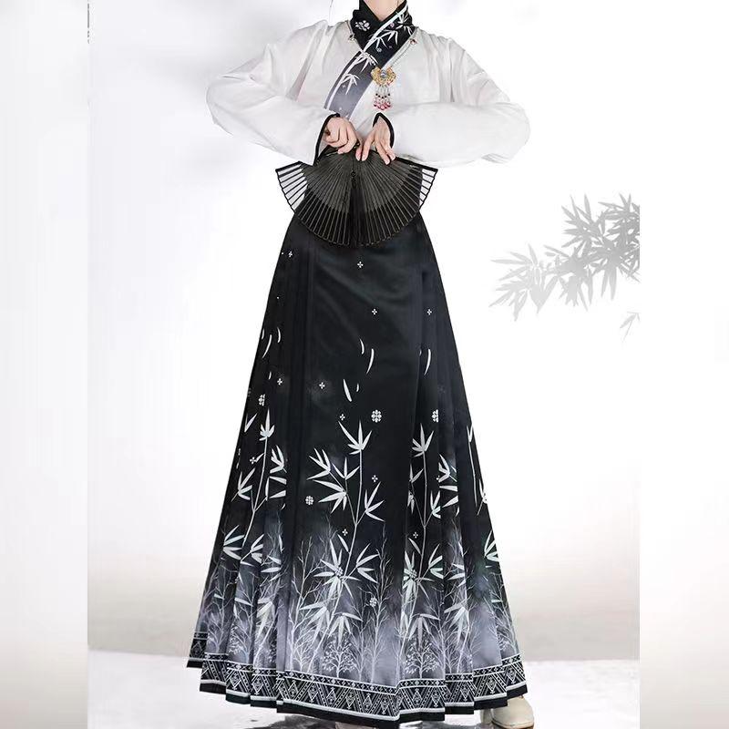 Весна Лето Принты Лошадь Морда Юбка Современные Винтаж Китайский Традиционный Стиль Мин Ханьфу Крутые Женские Платья