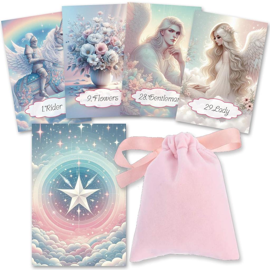 [Officially Imported, Limited Quantity] Cotton Candy Lenormand | Lenormand Cards, 47-Piece Set [Includes Drawstring Pouch] | 56 X 87mm Black Cardstock