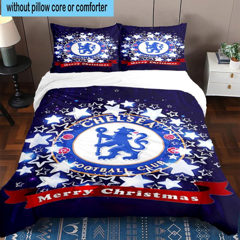 3pcs Chelsea Fc Printed Bedding Set Duvet Cover Closure Includes 1 Duvet Cover & 2 Pillowcases Bedding Sets Home Decor Gifts
