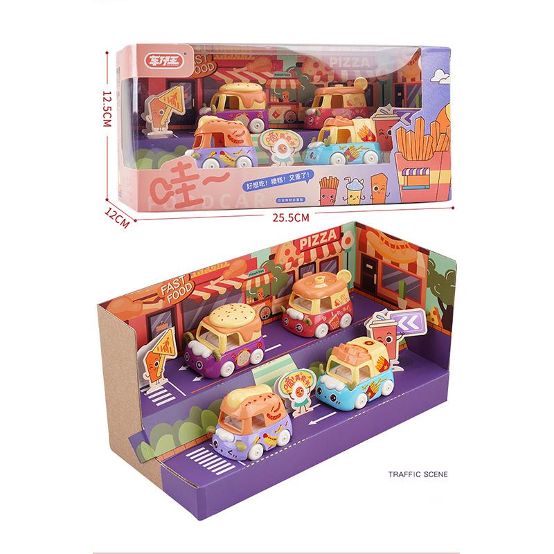 4 шт., автомобили из сплава для быстрого питания, десерт, мультяшная еда, металлические автомобили, детские игрушечные украшения, подарки на Хэллоуин и Рождество для мальчиков и девочек