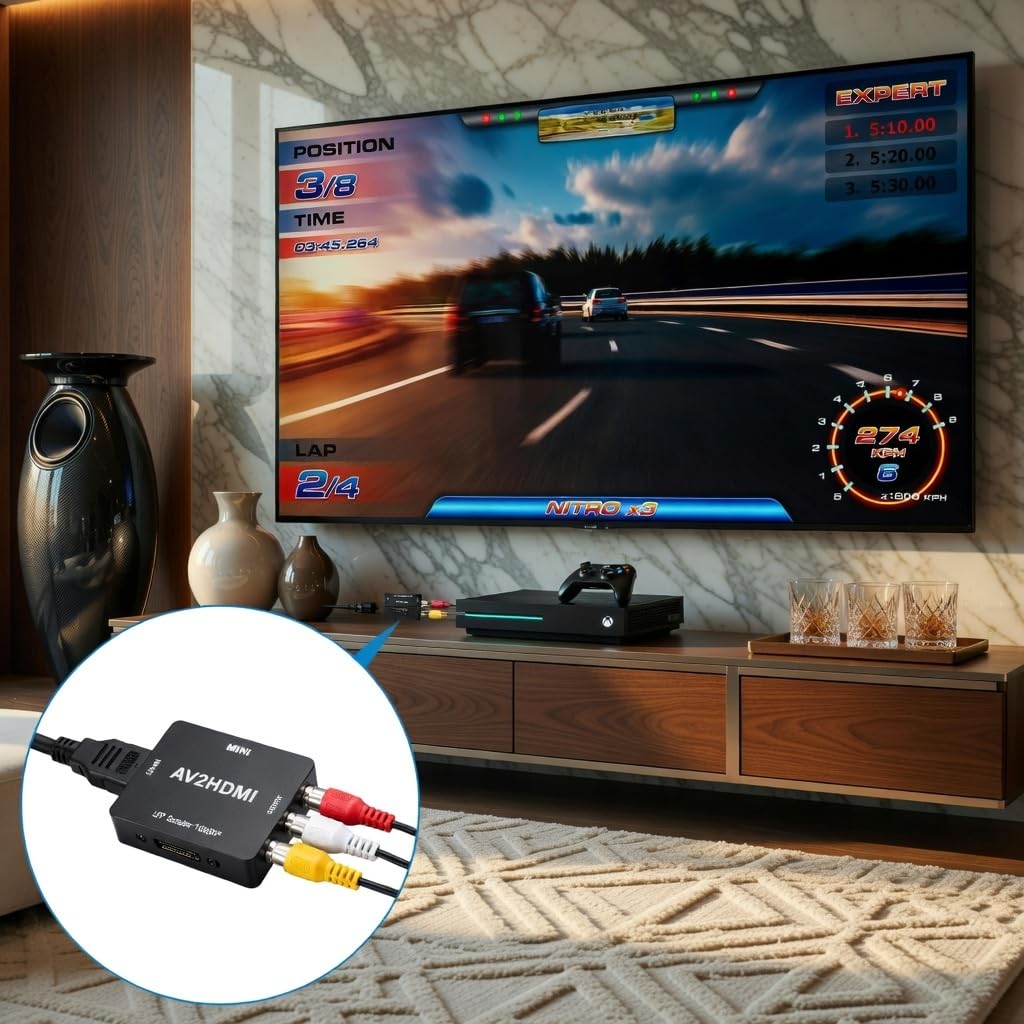Pkouocry RCA на HDMI AV Композитный на HDMI Разъем Совместимый с Игровым AV2 на HDMI Конвертер Конвертер, Адаптер, 3-Цветный (Красный, Белый, Желтый),