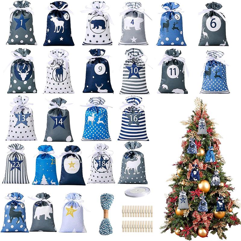 24PCS/set Christmas Bags Drawstrings Jewelry Gift Display Packing Bags Xmas Party Favor Candy Christmas Tree Decoration Bags