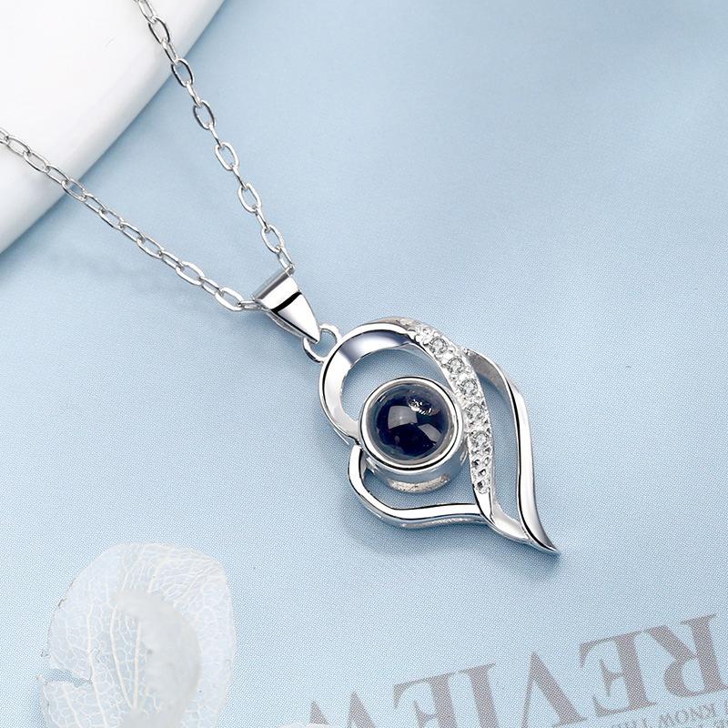 Ожерелье с подвеской в виде проекции любви из стерлингового серебра S925 пробы с надписью «Я люблю тебя» на 100 языках