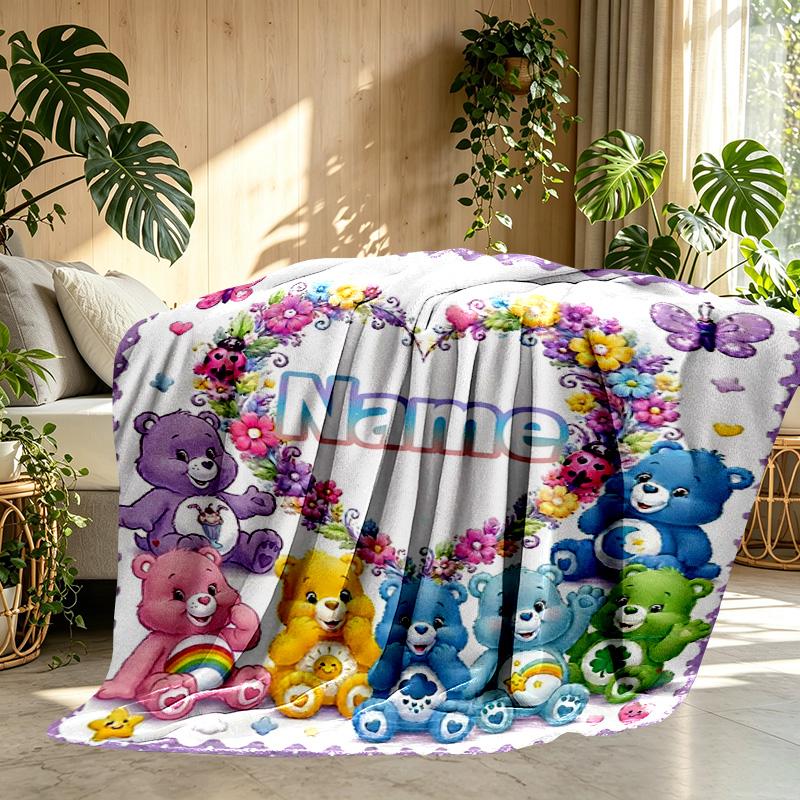 Custom Name Personalized Care Bears Print Blanket, Home Decor, Bedroom, Sofa, Camping, Couch, Gifts for Birthday ChristmasEnthusiasts