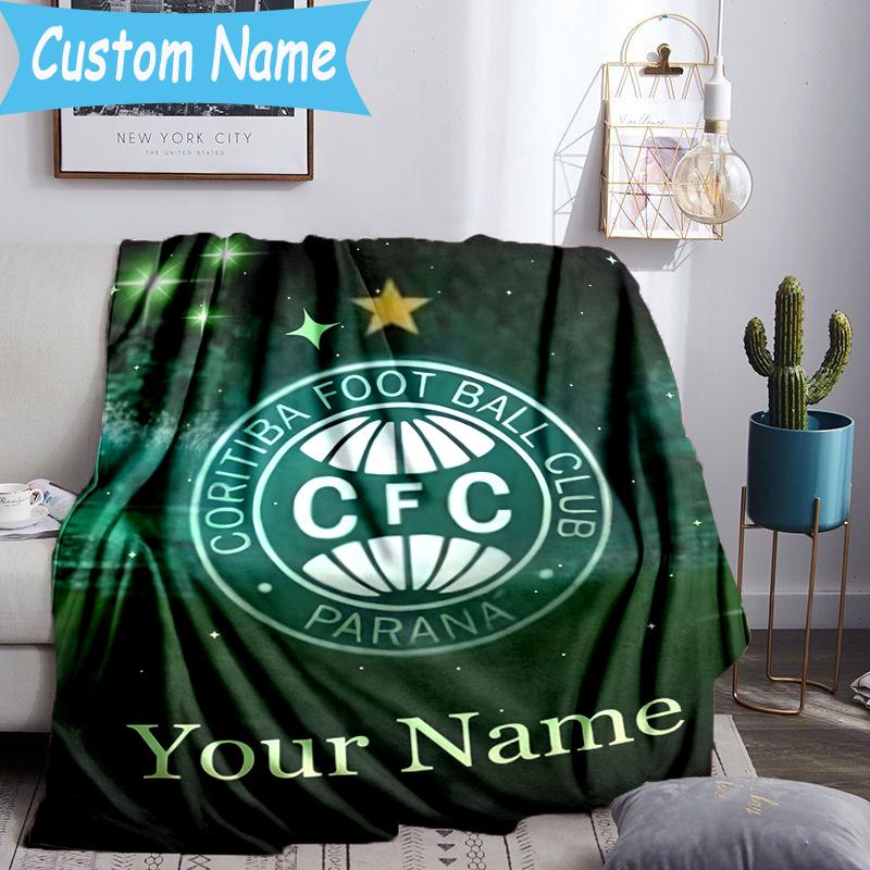 Custom Name Coritiba Football Club Crest Flannel Blanket, Use for Birthday/Holiday Gift, Soft Blanket for Sofa/Bed/Camping/Office, Home Decor