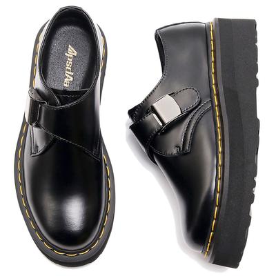 Легкие - Низкие туфли с толстой подошвой и пряжкой, женские кожаные универсальные студенческие туфли и ботинки на все сезоны