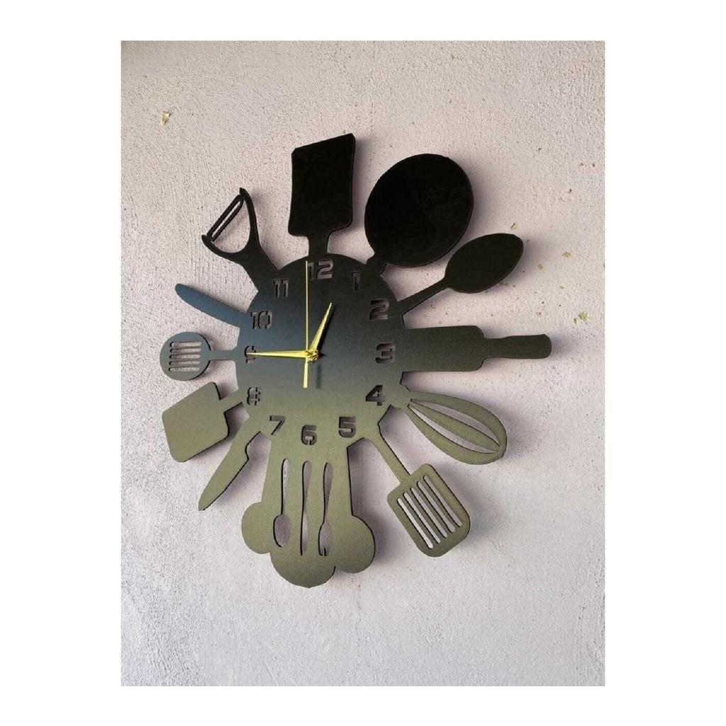 Black Gift Wooden Decorative Kitchen Patterned Silent Wall Clock 50cm