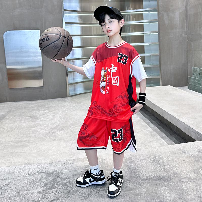 Boys' Summer Set 2026 New Zhongda Children's Quick drying Basketball Clothes Girls' Sports Clothes Kindergarten Performance Clothes