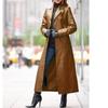 Autumn and Winter Coat European and American Women's Buttoned Leather Coats Extra Long Slim Fit Plus Size Leather Windbreaker Women