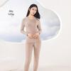 Cashmere Silk Round Neck Edged Antibacterial Fleece-Lined Women's Autumn Undershirt & Pants Set - Warm & Skin-Beautifying.