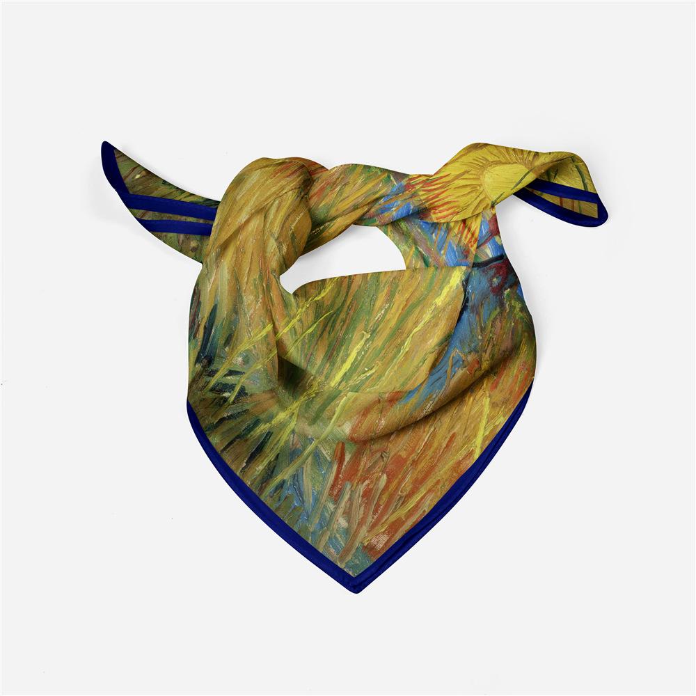 53CM Silk Scarf Woman Sunset Willow Design Square Scarves Wraps Bandana Small Hijab Foulards Tie Headband Neckerchief