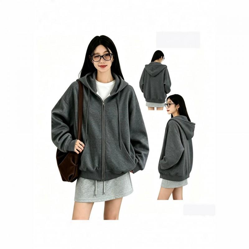 Womens Oversized Hooded Zip-Up Sweatshirt Loose Fit Streetwear Fall 2026 Cotton Blend