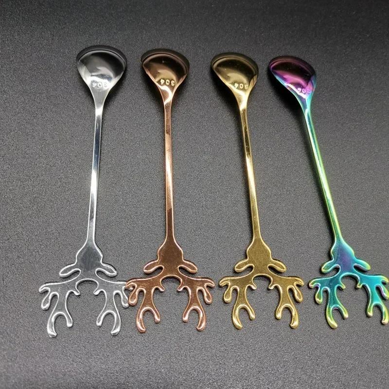 Antlers Shape Spoon Stainless Steel Coffee Dessert Spoon Ice Christmas Antlers Tea Tiny Stirring Tool Accessories