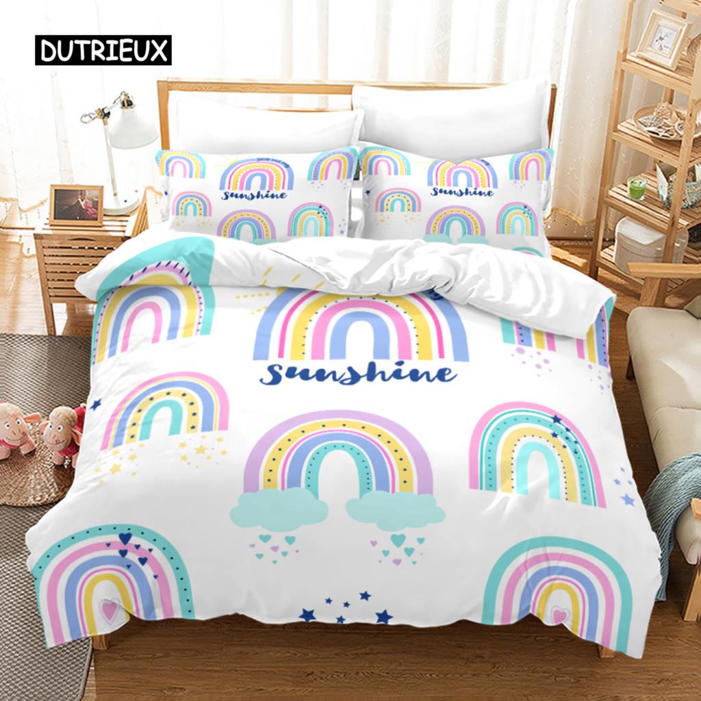 Trendy Pastel Colors Rainbow Bedding Set Baby Kids Duvet Cover 150x210 135x200 With Pillowcases And Zipper
