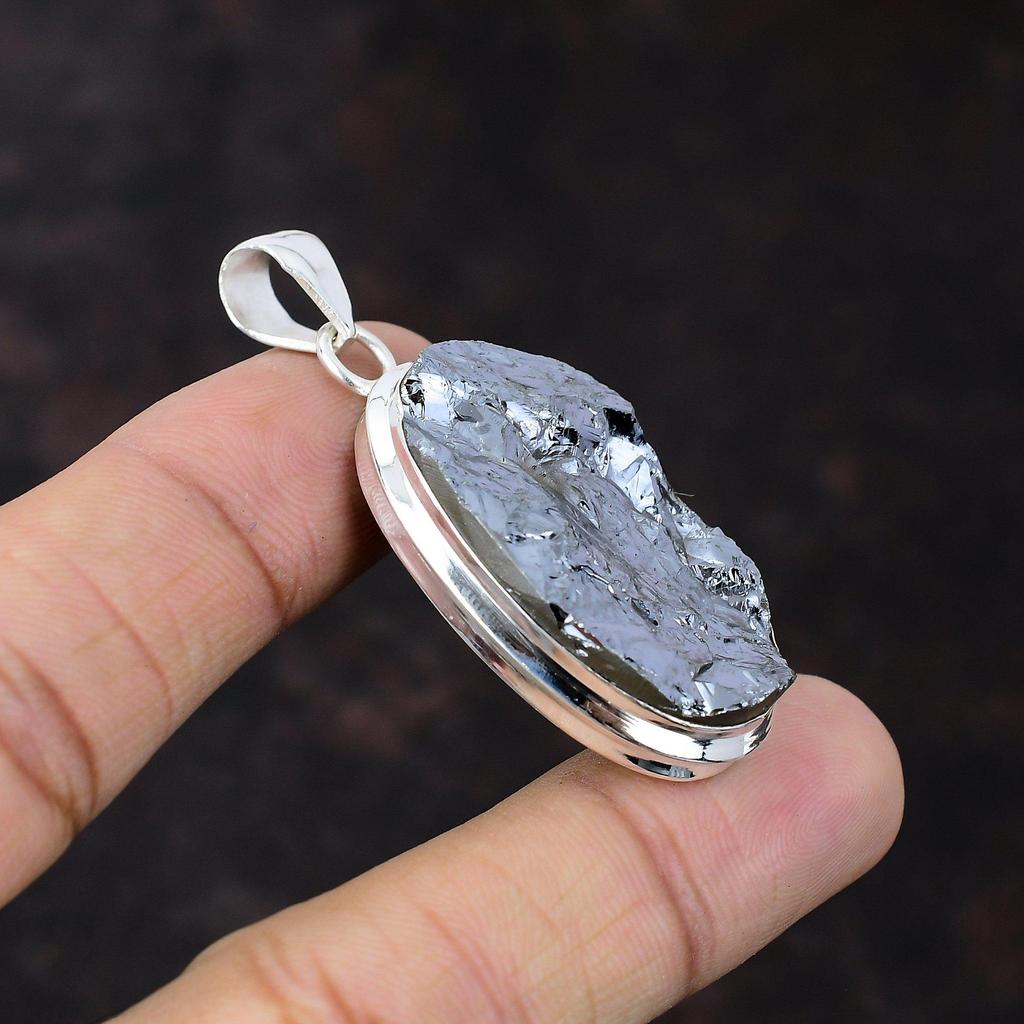 Шунгитовый грубый кулон из стерлингового серебра 925 пробы, ювелирные изделия ручной работы, дизайнерский кулон, натуральный драгоценный камень, ювелирный подарок для мамы, новый кулон