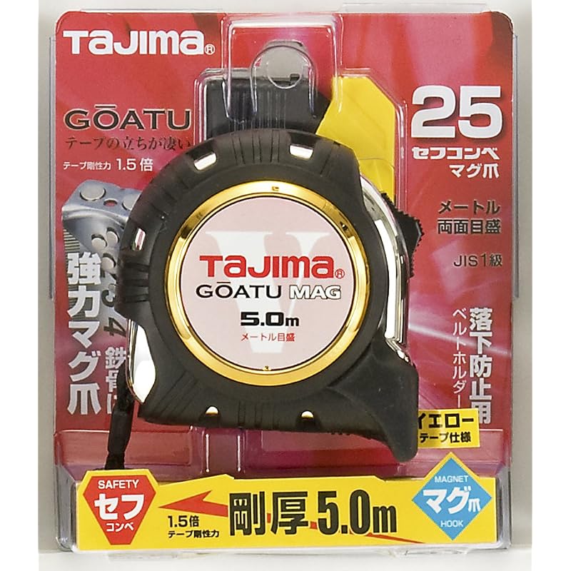 Рулетка Tajima, 5 м x 25 мм, с прочным безопасным магнигнитным фиксатором G-Lock 25 (GASFGLM2550)