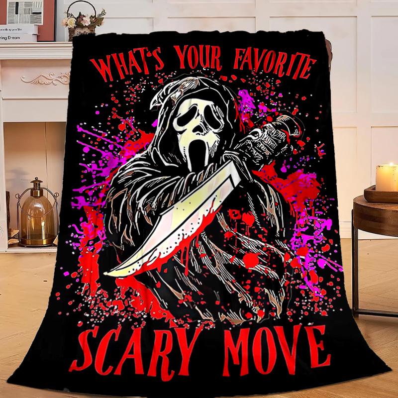 1PC Ghostface Night Horror Flannel Blanket Gift, Suitable for Both Men And Women, Soft Ideal for Beds And Sofa, Birthday Or Christmas Gift