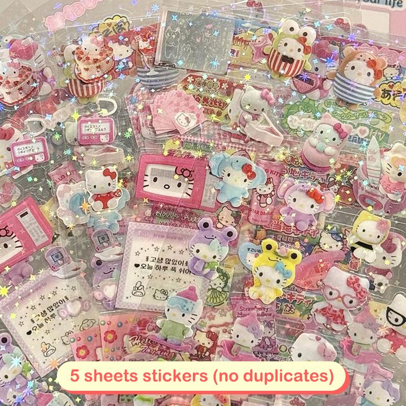 5/10 шт. Мультяшные милые наклейки Hello Kitty Rilakkuma, вырезанные наклейки, аниме, материал для блокнотов, блестящая лазерная наклейка, детская игрушка