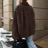 Women's Fashionable Warm Long Sleeve  Solid Color Furry Collar Coat