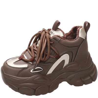 Модные зимние теплые кроссовки на высокой платформе 8 см, меховые зимние ботинки на толстой подошве, повседневные кожаные плюшевые туфли, новые массивные спортивные кроссовки