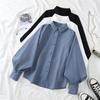 The White Balloon Sleeve Shirt Women's Design Sense Is Niche Loose Long-sleeved Lapel Top with a Slim Temperament