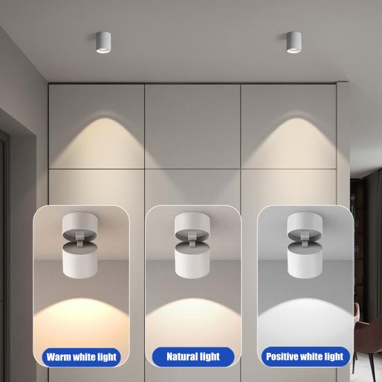 Современный светодиодный светильник с регулируемым углом наклона, точечный светильник, монтируемый на поверхность, сверхъяркий, без мерцания, без отверстий