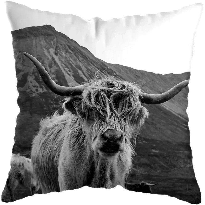 Scottish Highland Cow Yak Animal Doublesided Printed pillow cover Short plush Suitable living rooms sofas throw cushion cover