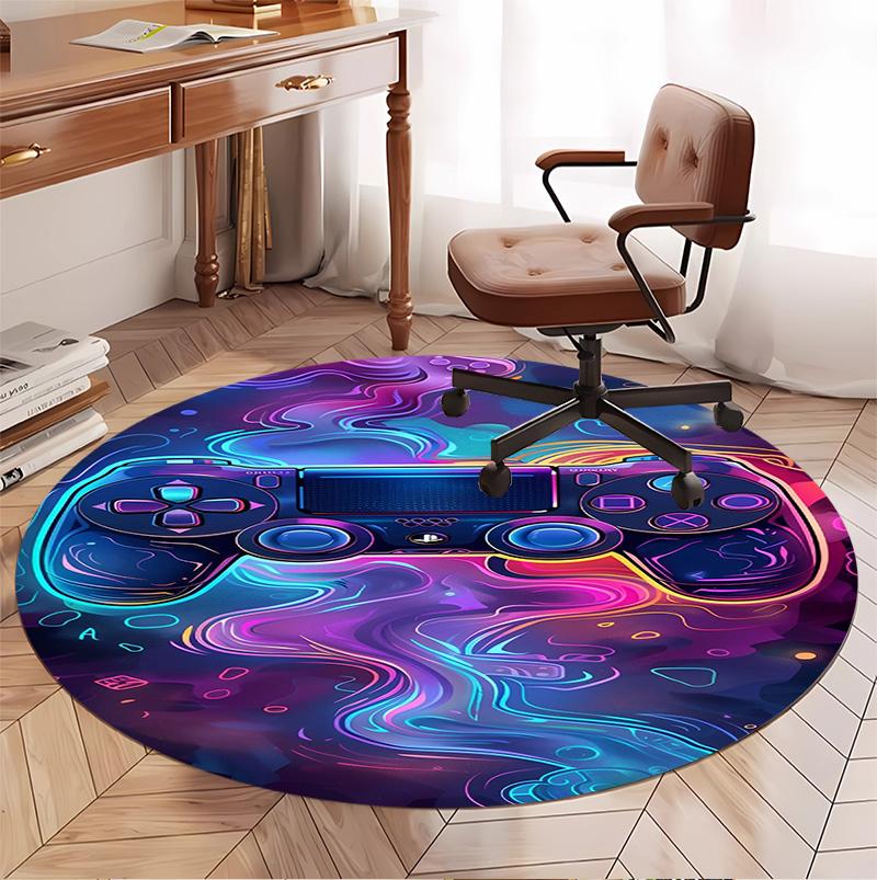 Game on Pattern Round Rug, Indoor/Outdoor Mat, for Picnic, Gameroom, Bedroom, Office, Living Room, Home Decor Carpet, Birthday Gift