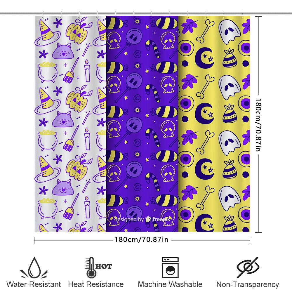 Halloween Party Decor Shower Curtain Sets Halloween Print Home Decoration Waterproof Washable Solid Colors Bat Ghost Skull