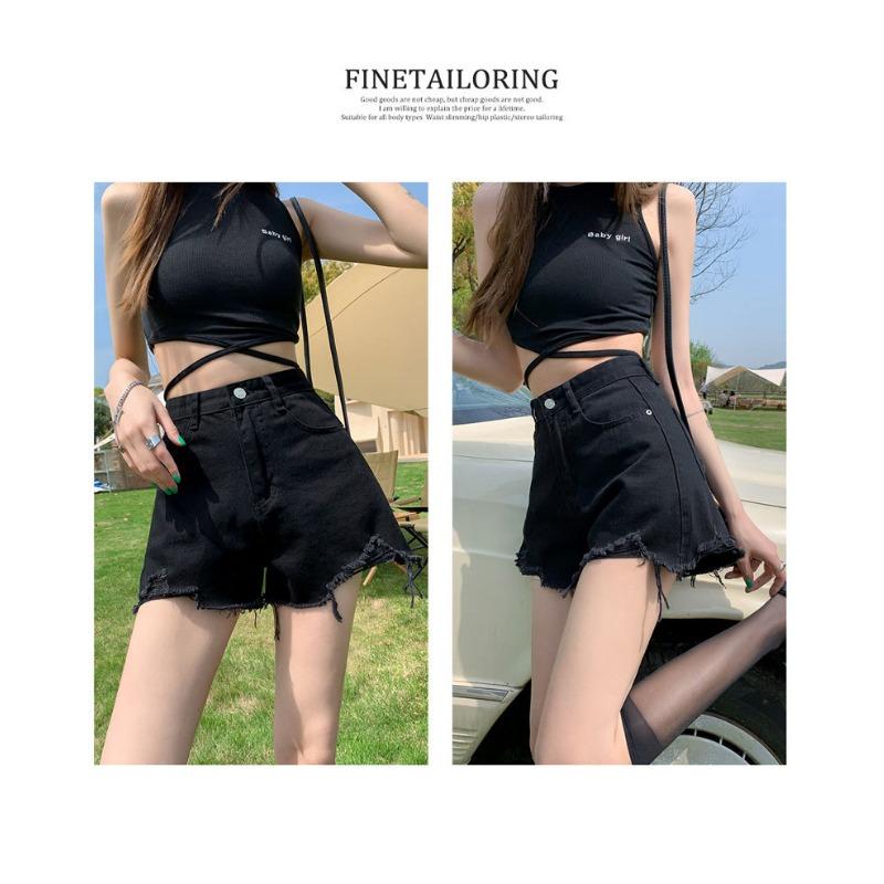 Джинсовые шорты женские новые летние тонкие грубые края дырки с высокой талией А-силуэта шорты