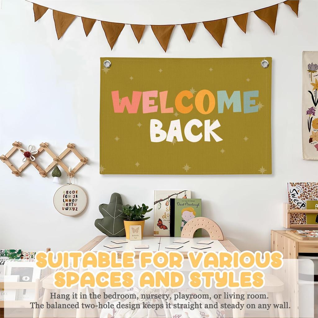 Винтажный Декор Стены Классной Комнаты, Вывеска Добро Пожаловать, Ретро Баннер-Флажок на Холсте для Игровой Комнаты, Детской Комнаты, Нейтральное Настенное Искусство для Комнаты Малыша, Мальчиков