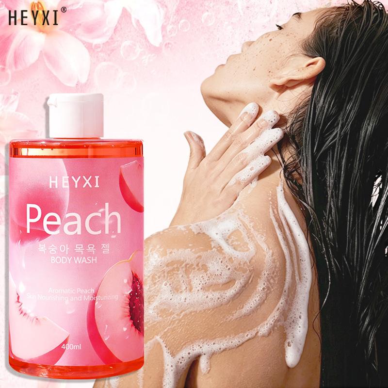 HEYXI Peach Body Wash 400ml, Hydrating Moisturizing Shower Gel, Gentle Cleansing Foaming Bath Soap for Women Dry Skin Daily Body Care