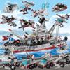 651PCS 8in1 Navy Aircraft Carrier Building Blocks Policeman Robot Car Helicopter Model Bricks Toys for Children