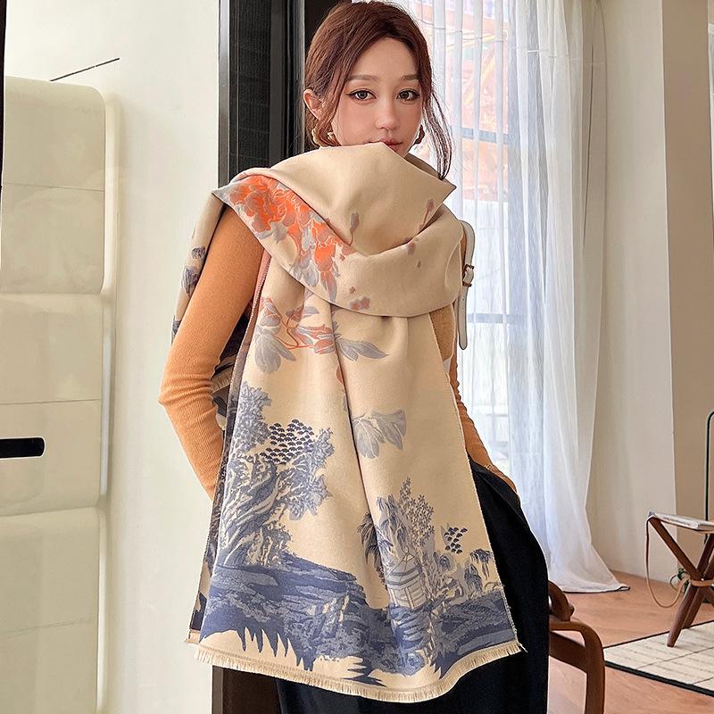Scarf Women'S Autumn And Winter New Item Cashmere Blend Double-Sided Color Warm Shawl Thick Long Scarf High-End Sense Fashionable And Versatile
