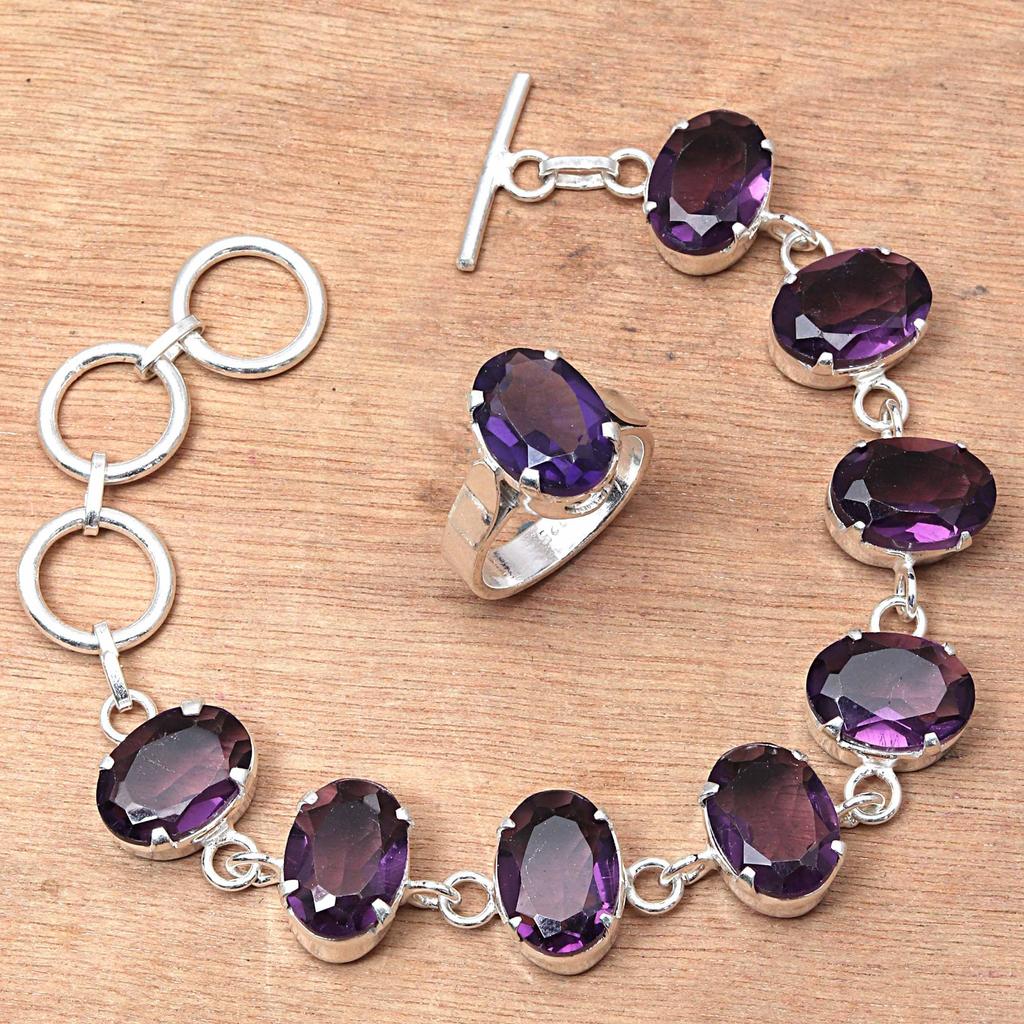 Emerald Quartz Gemstone Women's Unisex Jewelry Bracelets & Rings 7-8''