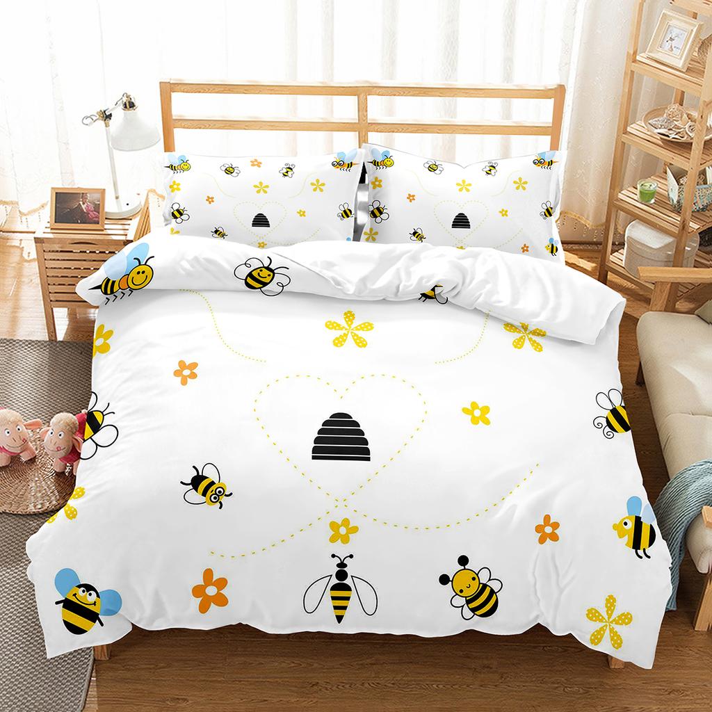 Yellow Bee Duvet Cover Set Cartoon Wild Animals Pattern Quilt Cover With Pillowcase Lightweight Soft Gift King Queen Full Size
