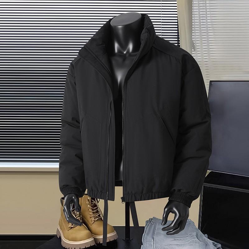 Mens Winter Thickened Stand Collar Cotton Puffer Jacket Loose Fit Solid Color Casual Warm Outerwear 2026
