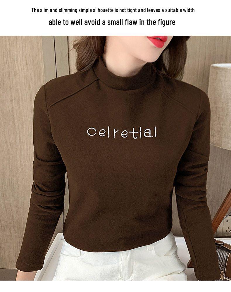 Женский бархатный топ-базовый слой с полувысоким воротом и утолщением для осени и зимы