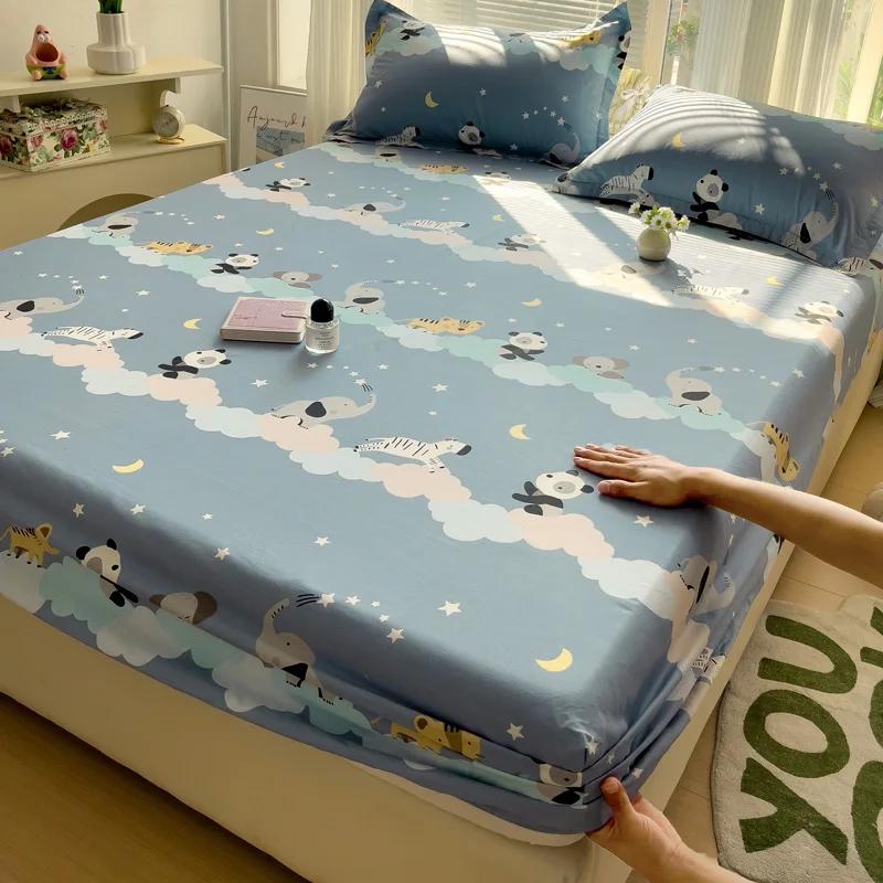 Floral Leaves Pattern Fitted Sheet Set 100% Cotton Comfortable Soft Bedding Set Plants Printed Mattress Cover with Pillowcases