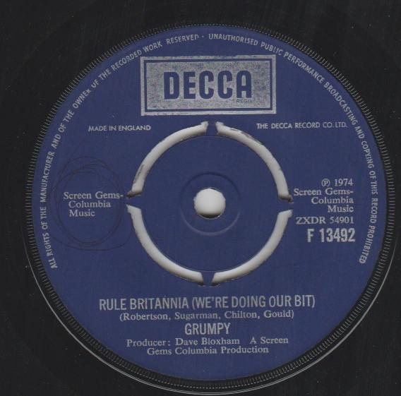 7-дюймовая пластинка GRUMPY Rule Britannia Were Doing Our Bit F13492 Decca 1974 UK Поп Б/у