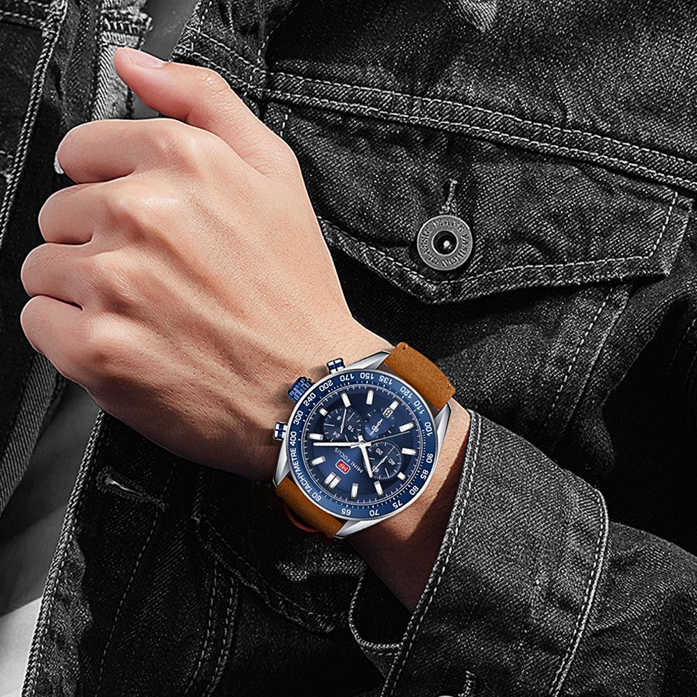 MINI FOCUS Men’s Watch Choice Collection Multifunctional Casual Leather Strap Complete Calendar Business Quartz Watches 0403G