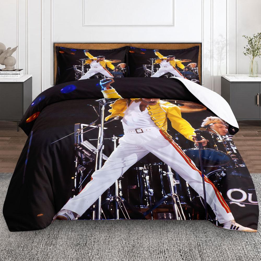 Modern Freddie Mercury Queen Live Yellow Duvet Cover Set, Plush Bedding Set with Pillow Shams, Silky Duvet Cover for Comfortable Sleep