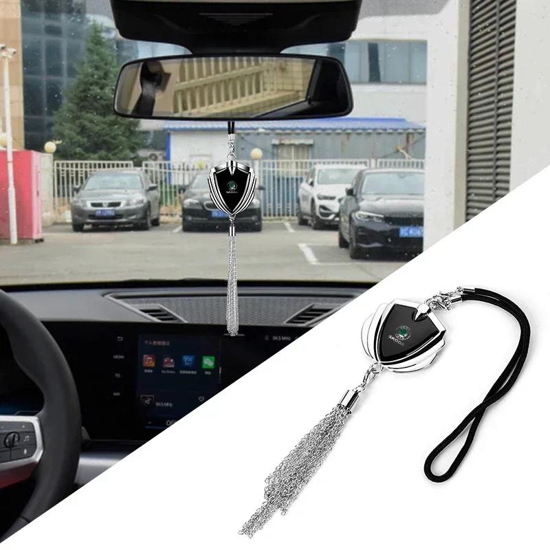 EMIW1 Metal Car Badge Rear View Mirror Pendant Hanging Ornaments Accessories For Skoda Octavia Rapid Kodiaq Karoq Superb Fabia Kamiq