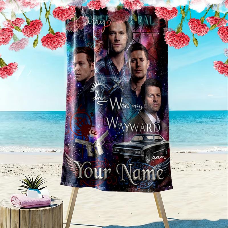 Name Custom Supernatural Print Beach Towel, Large Soft Quick Dry Towel for Beach Camping Swimming